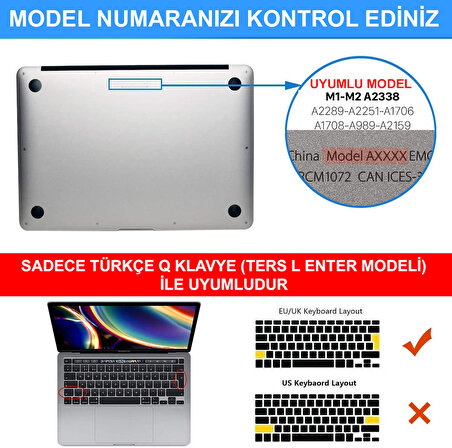 NovStrap Apple MacBook Pro M1 M2 13" A2289 A2251 A1706 A1708 A1989 A2159 2338 Uyumlu Kılıf Mat Buzlu