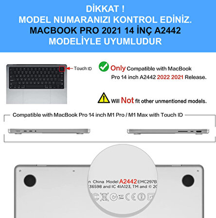 NovStrap Apple Macbook Pro 2021 14 inç M1 A2442 ile Uyumlu Kılıf Deri Desenli Rubber Mat Kapak