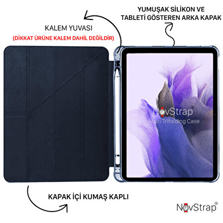 NovStrap Samsung Galaxy Tab S7 Plus / S8 Plus 12.4 X800 T970 Kılıf Smart Kalem Bölmeli Trifold Stand