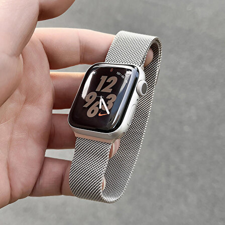 NovStrap Apple Watch SE 40mm Uyumlu Starlight Yıldız Işığı Hasır Örgü Metal Kordon Kayış