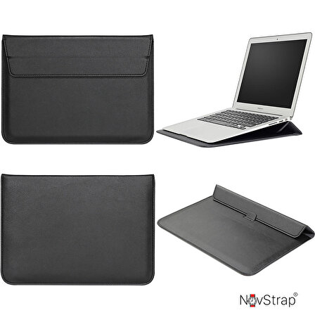 NovStrap Apple Macbook Pro M2 A2780 16 inç 2023 Uyumlu Deri Kılıf Çanta Sleeve Standlı İçi Kumaş