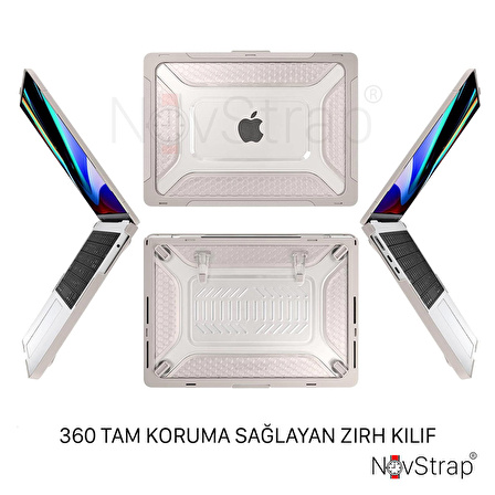 NovStrap Apple Macbook Pro 16 inç 2023 M2 Pro/Max A2780 Uyumlu Kılıf Armor Zırh Kılıf Standlı Kapak