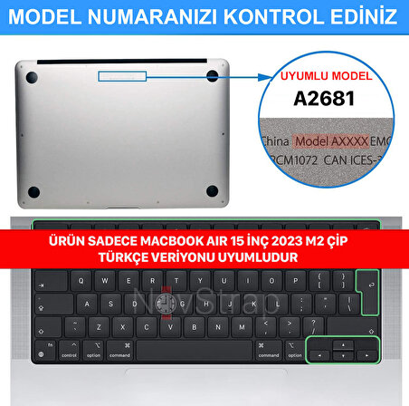 NovStrap Apple Macbook Air 15 inç 2023 A2941 M2 Çip Uyumlu Türkçe Q Şeffaf Klavye Koruyucu Kılıf