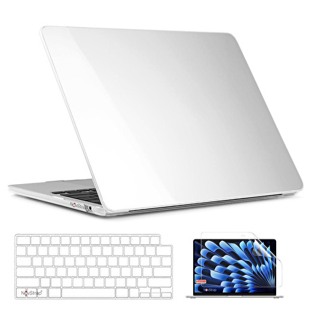 NovStrap Apple Macbook Air 15 inç A2941 M2 Çip ile Uyumlu Parlak Kılıf + Şeffaf Klavye Kılıfı + Film