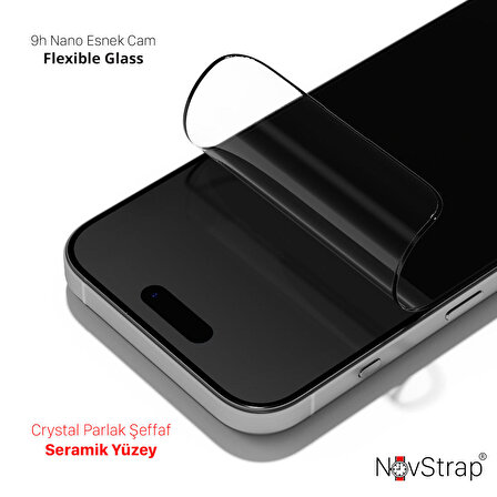 NovStrap Apple iPhone 15 Pro ile Uyumlu Ekran Koruyucu Parlak Şeffaf Seramik Nano Esnek Cam