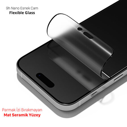NovStrap Apple iPhone 15 Pro ile Uyumlu Ekran Koruyucu Mat Seramik Nano Esnek Cam