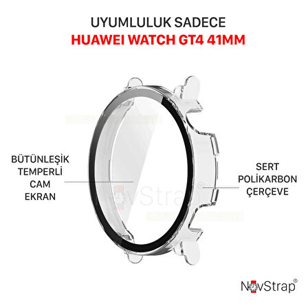 NovStrap Huawei Watch GT4 41mm ile Uyumlu Ekran Koruyucu Cam ve Kasa Koruyucu Kılıf Sert PC