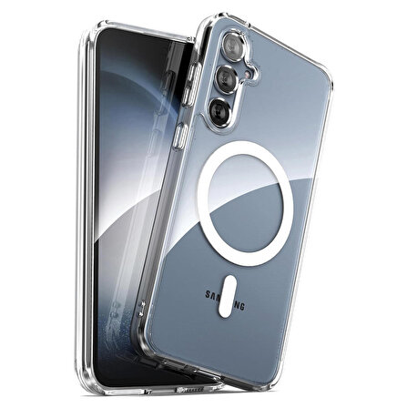 NovStrap Samsung Galaxy S23 Fe ile Uyumlu Kılıf Şeffaf Magsafe ile Uyumlu Kamera Korumalı Kapak