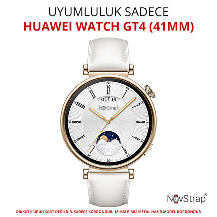 NovStrap Huawei Watch GT4 41mm ile Uyumlu Kordon (18mm Pimli) Mıknatıslı Metal Hasır Kordon Kayış