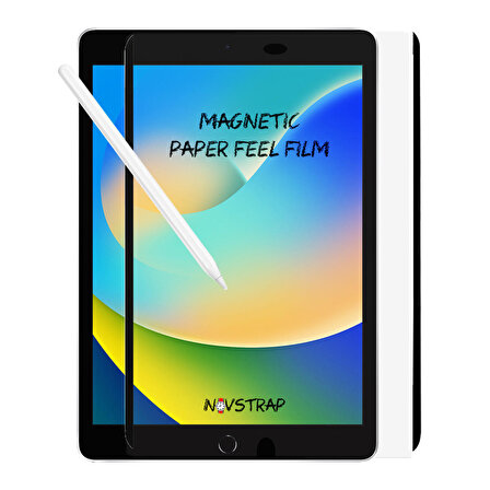 NovStrap Apple iPad 7/8/9 Nesil 10.2 inç ile Uyumlu Mıknatıslı Tak Çıkar Paper Like Ekran Koruyucu
