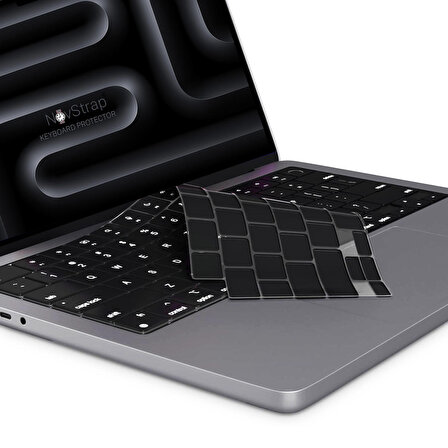 NovStrap Apple Macbook Pro M3 14 inç A2992 A2918 Uyumlu Türkçe Q Klavye Siyah Klavye Koruyucu Kılıf