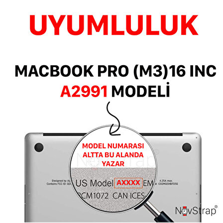 NovStrap Apple Macbook Pro M3 16 inç A2991 ile Uyumlu Türkçe Q Klavye Şeffaf Klavye Koruyucu Kılıf
