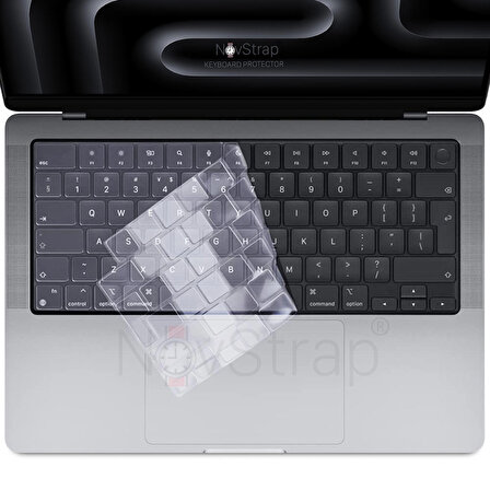 NovStrap Apple Macbook Pro M3 16 inç A2991 ile Uyumlu Türkçe Q Klavye Şeffaf Klavye Koruyucu Kılıf