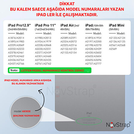 NovStrap iPad 7/8/9 Nesil 10.2 inç ile Uyumlu Dokunmatik Kalem Pencil DZ890 Avuç İçi Reddi 3 Adet Uç
