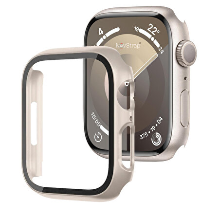 NovStrap Apple Watch 7/8/9 Seri 45mm ile Uyumlu Starlight Yıldız Işığı Ekran Kasa Koruyucu Kapak