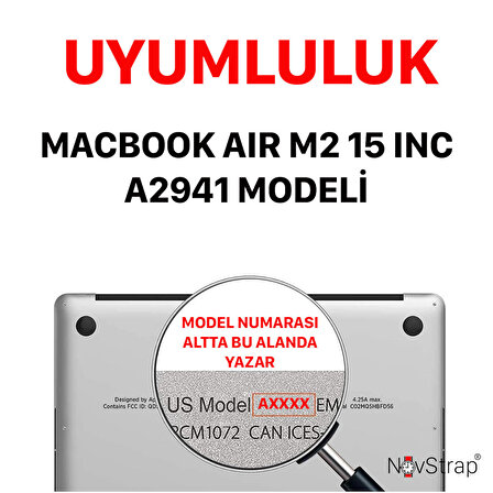 NovStrap Apple Macbook Air 15 inç A2941 ile Uyumlu Kristal Parlak Kılıf + Siyah Klavye Kılıfı +Film