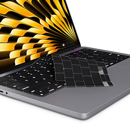 NovStrap Apple Macbook Air M3 13.6 inç A3113 ile Uyumlu Türkçe Q Klavye Siyah Klavye Koruyucu Kılıf
