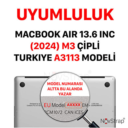 NovStrap Apple Macbook Air M3 Çip 13.6 inç A3113 ile Uyumlu Türkçe Q Şeffaf Klavye Koruyucu Kılıf