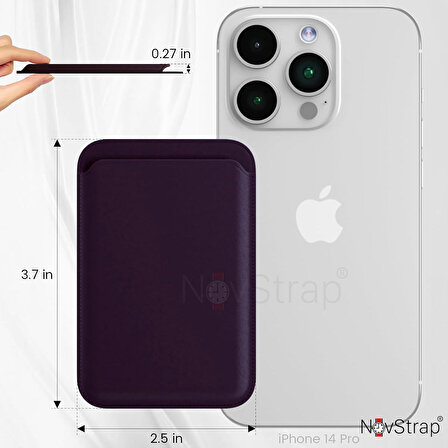 NovStrap iPhone 15 14 13 12 Magsafe ile Uyumlu Manyetik Suni Deri Kartlık Cüzdan Güçlü 6 Mıknatıslı