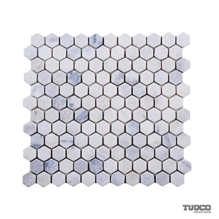 Tuqco Doğal Taş 1 inch Fileli Hexagon Carrara Eskitme Mermer Mozaik Banyo Mutfak Tezgah Arası Duvar Kaplama Döşeme Paneli