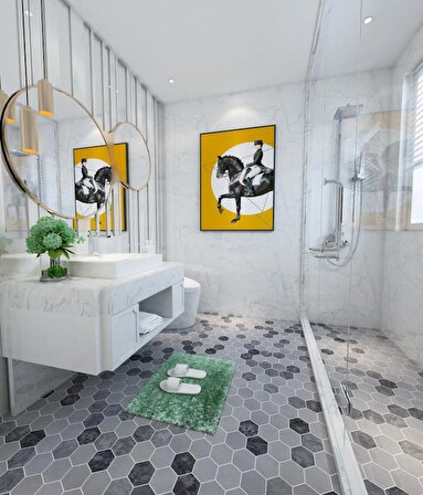 Tuqco Doğal Taş 2 inch Fileli Hexagon Muğla Beyazı - Gümüş Honlu Mermer Mozaik Banyo Mutfak Tezgah Arası Duvar Kaplama Döşeme Paneli