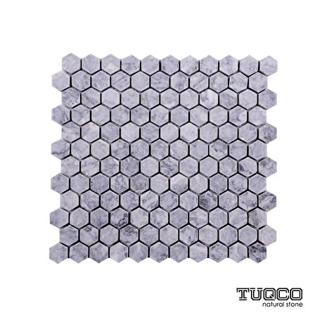 Tuqco Doğal Taş 1 inch Fileli Hexagon Gümüş Eskitme Mermer Mozaik Banyo Mutfak Tezgah Arası Duvar Kaplama Döşeme Paneli