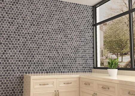 Tuqco Doğal Taş 1 inch Fileli Hexagon Gümüş Eskitme Mermer Mozaik Banyo Mutfak Tezgah Arası Duvar Kaplama Döşeme Paneli