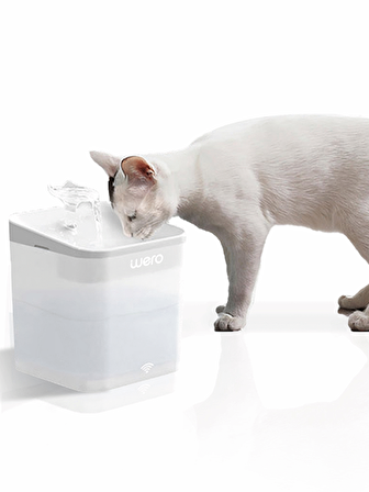 Wero Akıllı Kedi Köpek Su Şelalesi - Wifi - UV - 2.2 Lt Otomatik Su Temizleme Beyaz