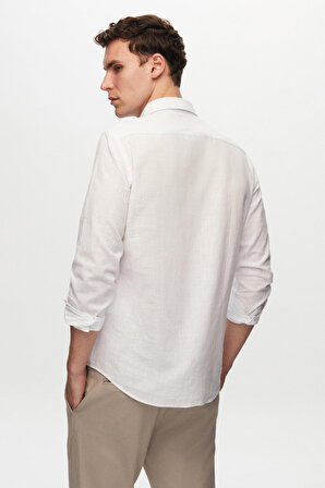 Ds Damat Slim Fit Beyaz Keten Görünümlü Gömlek 6HC02ORT63265