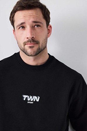 Twn Relaxed Fit Siyah Baskılı Sweatshirt