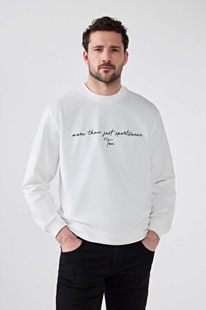 Twn Slim Fit Ekru Nakışlı Sweatshirt