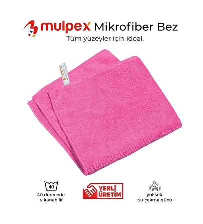 Mulpex Mikrofiber Genel Temizlik Bezi Pembe 40X40 cm. - 10 Adet