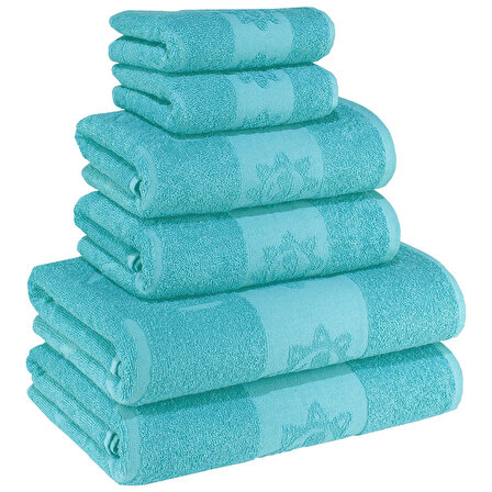 Textile Colors Sörf Yapan Ayıcık Desenli %100 Pamuk Banyo Havlu Seti 6 Adet, 2 Banyo Havlusu, 2 El Havlusu, ve 2 Yüz Havlusu, -Style- Mavi 