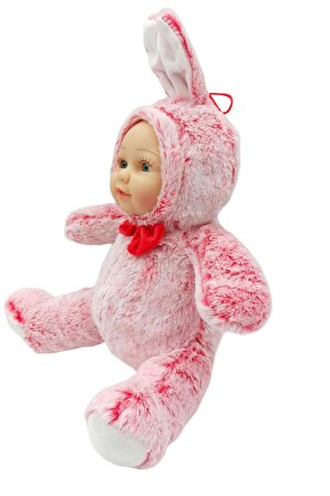 Sevimli Bebek Yüzlü Papyonlu Peluş Oyuncak Tavşan 45cm. Pembe