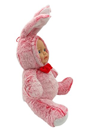 Sevimli Bebek Yüzlü Papyonlu Peluş Oyuncak Tavşan 60cm. Pembe