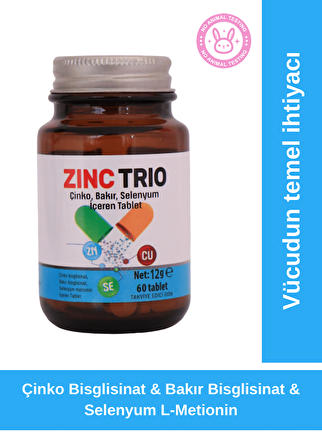 ZINC TRIO  Çinko, Bakır ve Selenyum İçeren Mineral Takviyesi 60 Tablet