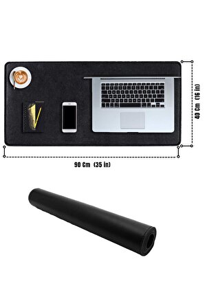 Deri Mouse Pad Dikişli Kenar  Çift Yönlü Kullanım Masa Matı Sümen 90x40 XL