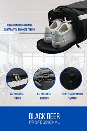 Unisex Ayakkabı Bölmeli Spor Çantası,Omuz Askılı,Gym,Seyahat,Büyük Boy Spor Çantası Siyah