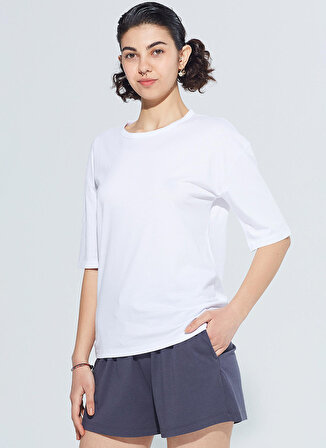 Comm-Ci Bisiklet Yaka Beyaz Kadın T-Shirt 1109