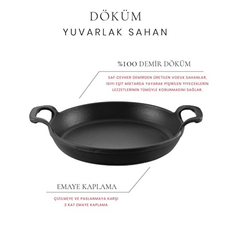 Voeux Elegance Döküm Yuvarlak Sahan 22 cm Siyah ve Nihale