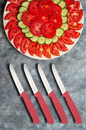 PM Leonardo Swiss Gourmet 11 Cm 4 Lü Domates Meyve Sebze Bıçak Seti Kırmızı