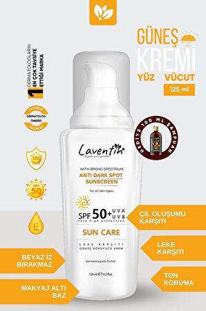 Laventin 50+ Faktör Leke Karşıtı Tüm Cilt Tipleri İçin Renksiz Yüz Güneş Koruyucu Krem 125 ml