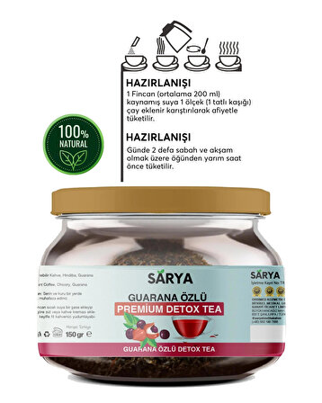 SARYA Guarana Özlü Premium Detox Tea 2 Aylık Kullanım 150 Gr Sarya Guarana Özlü çay