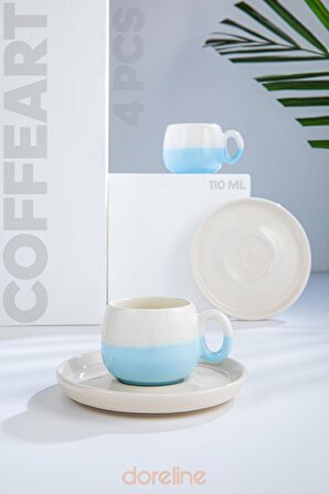 Coffeart Mavi Çift Renk El Yapımı Türk Kahvesi Espresso Fincan Seti 2 Li