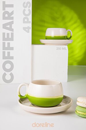 Coffeart Yeşil El Yapımı Nescafe, Mocha, Americano, Filtre Kahve Fincan Seti 2 li
