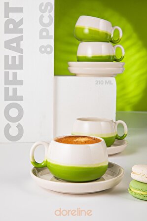 Coffeart Yeşil El Yapımı Nescafe, Mocha, Americano, Filtre Kahve Fincan Seti 4 lü