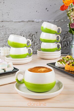 Coffeart Yeşil El Yapımı Nescafe, Mocha, Americano, Filtre Kahve Fincan Seti 6 lı