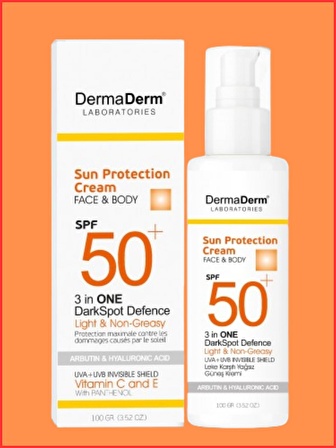 Dermaderm SPF 50+ Lekelere Özel Güneş Kremi 100 gr Yağsız Yüz ve Vücut Güneş Kremi 