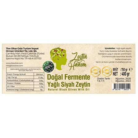 Zeytin Hanım Siyah Yağlı Zeytin - Gemlik