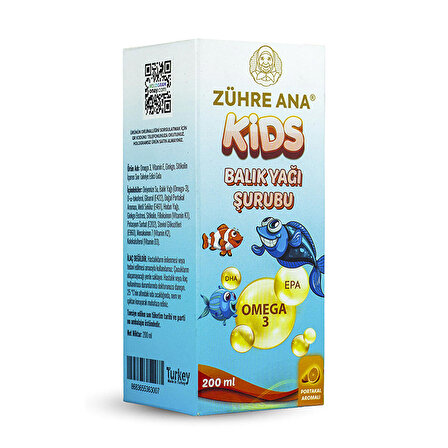 Zühre Ana Kids Balık Yağı Şurubu 200 ml